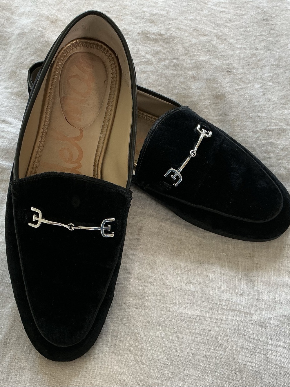 Sam Edelman Black Velvet Loafers with Silver Bit Accent